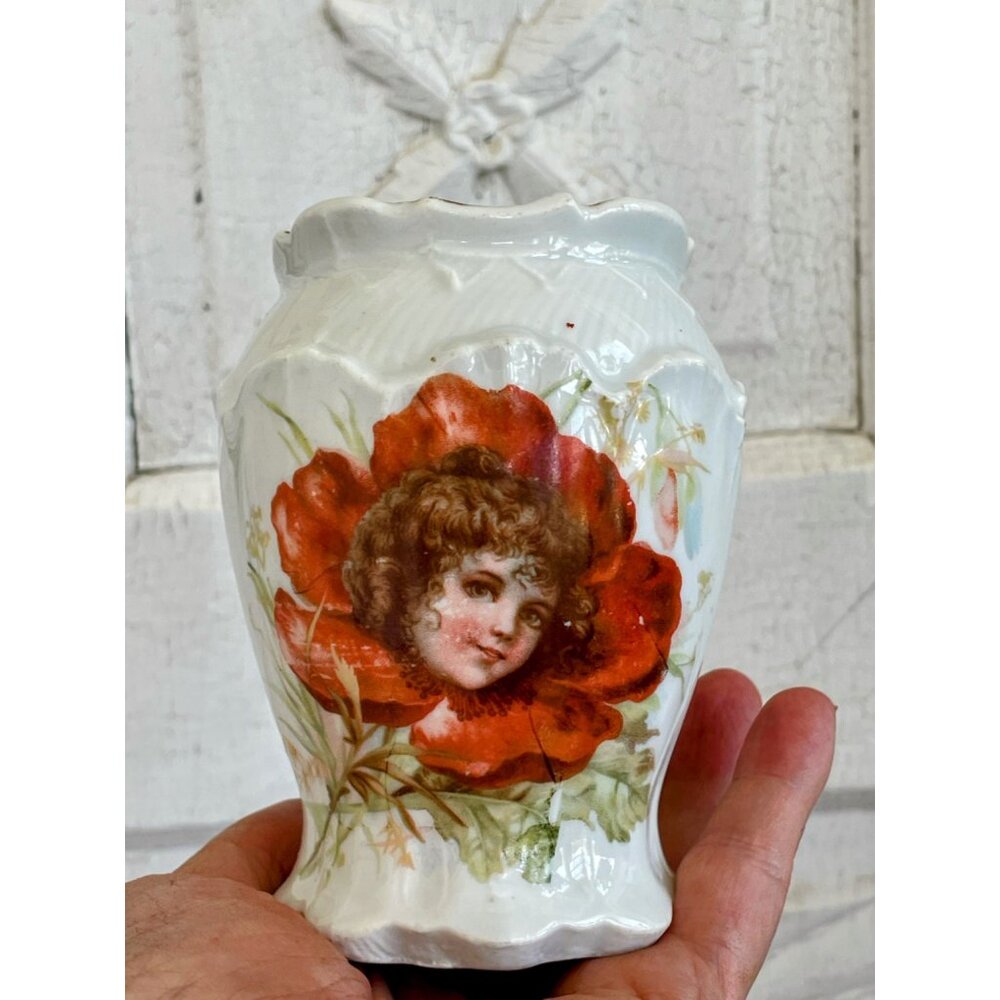 Antique Porcelain Vase With Fair Girl in a Flower